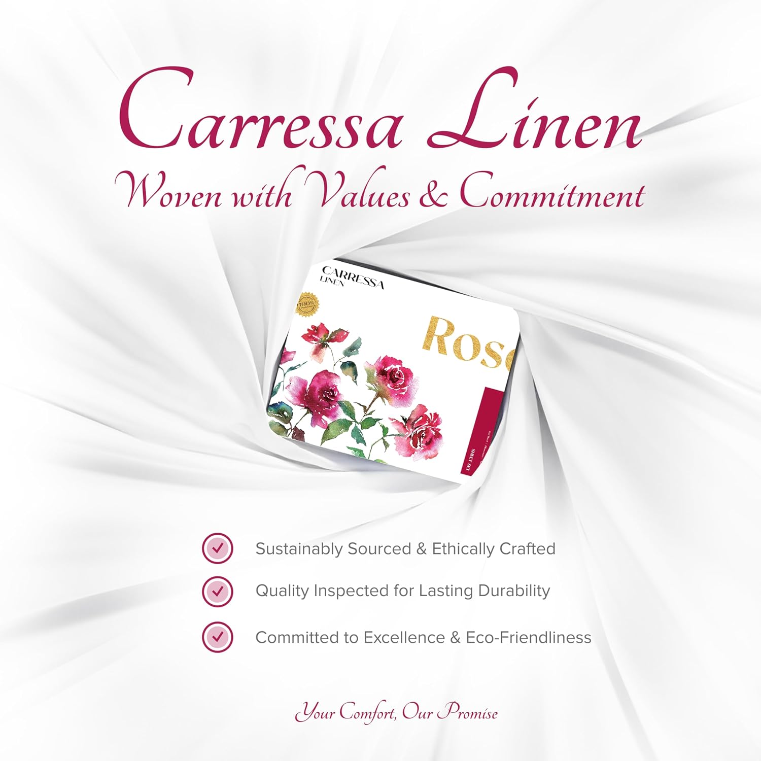 Carressa Linen 100% Egyptian Cotton Queen Sheet Set - Luxury 1200 Series Rose Collection Egyptian Cotton Sheets Queen Size (4 PC, Burgundy), Silky Soft, Cooling, Sateen 17' Deep Pocket Bed Set
