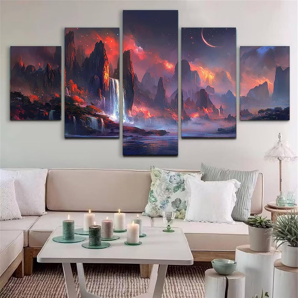 Landscape Diamond Art 5 Piece Diamond Painting Japan 5D DIY Full Square Drill Dimond Art Paintings Crystal Crafts for Adults Gem Painting for Home Decor, Large Artwork for Wall 48 x 100 Inch, Model156
