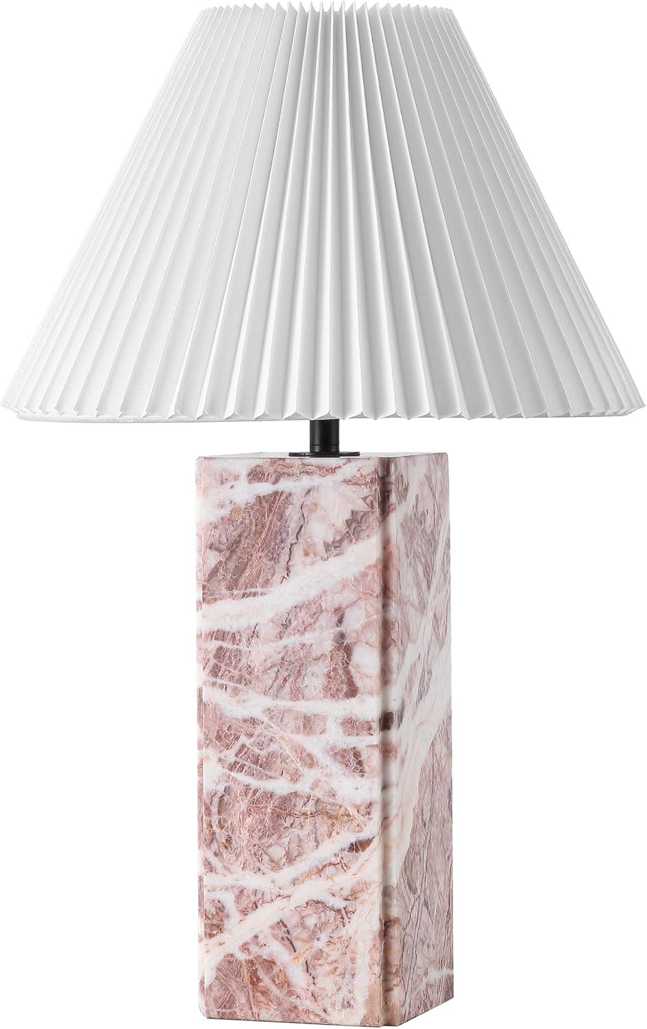 SAFAVIEH Couture Lighting Collection - Mackenzie Square Tan Marble Table Lamp, 25' Modern Bedside or Living Room Light with White Cotton Shade, Dimmable with LED Bulb (CTL1080E)