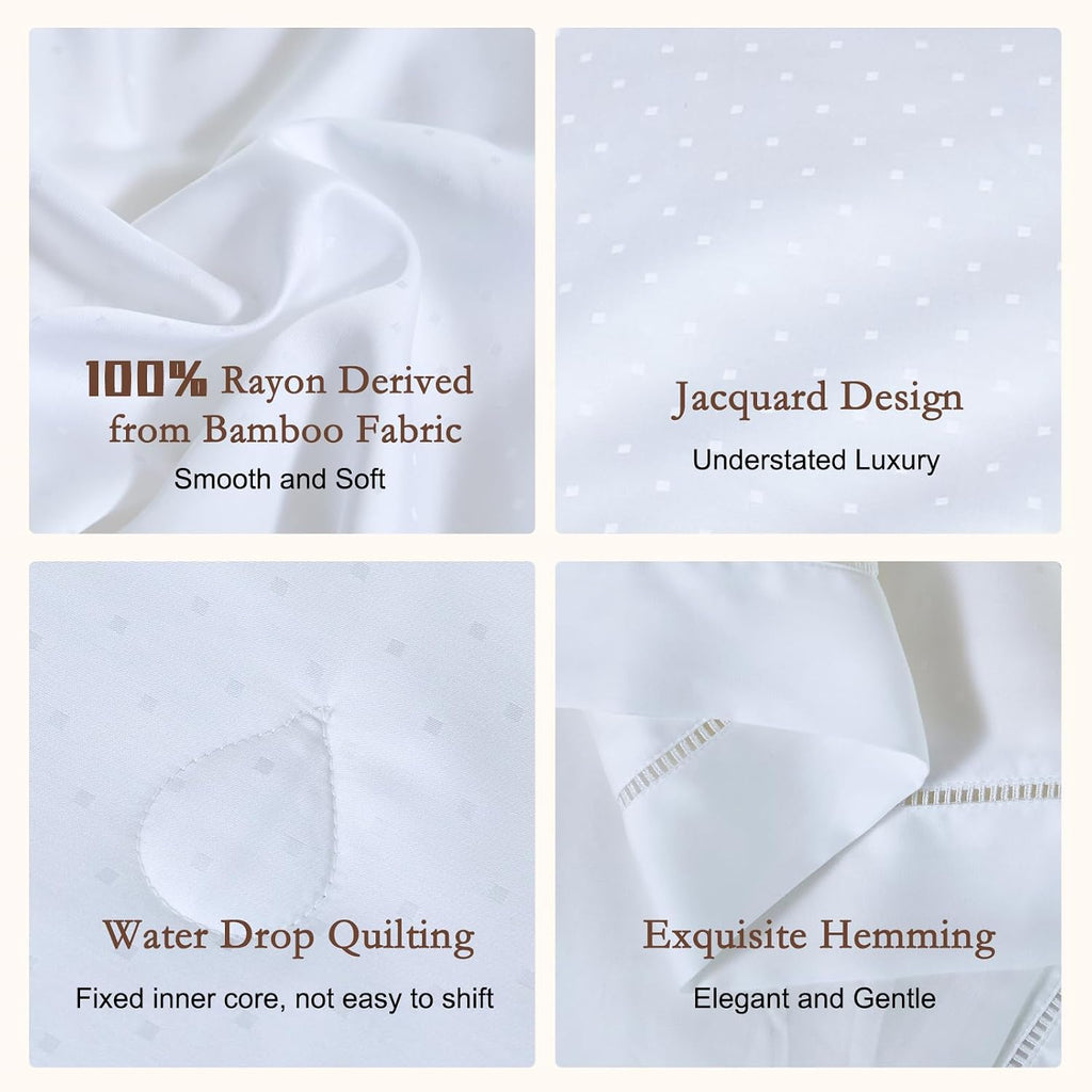 YOUR MOON Pure Mulberry Silk Comforter King Size for All Season,100% Natural Long Strand Silk Fill Duvet, Luxury Bedding, Noiseless Smooth Jacquard Rayon Derived from Bamboo Shell(White)