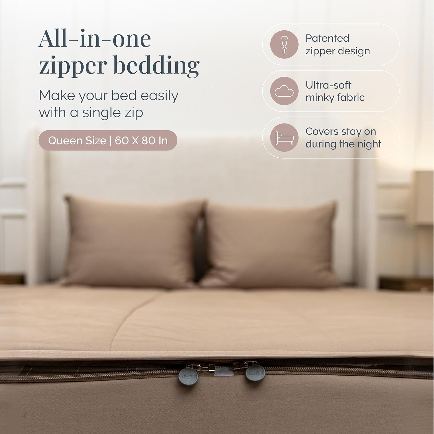 Beddy's All in One Bed in a Bag Zipper Bedding Set, Bottom Sheet, Cuddle Blanket, Comforter, Pillowcase(s) & Sham(s), Minky Interior Sheets with Comforter, Zip Bedding for Dorms, Bunks, Kids & Adults