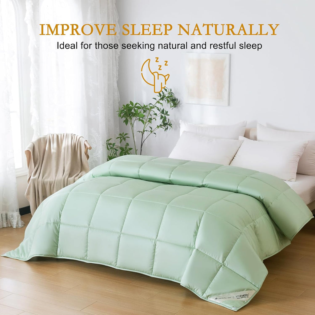 YOUR MOON Luxurious All Season Wool Comforter Queen Size, 100% Australian Lamb Wool Filling, Hypoallergenic Comforter Duvet Insert with Soft Noiseless Cotton Shell (Green)