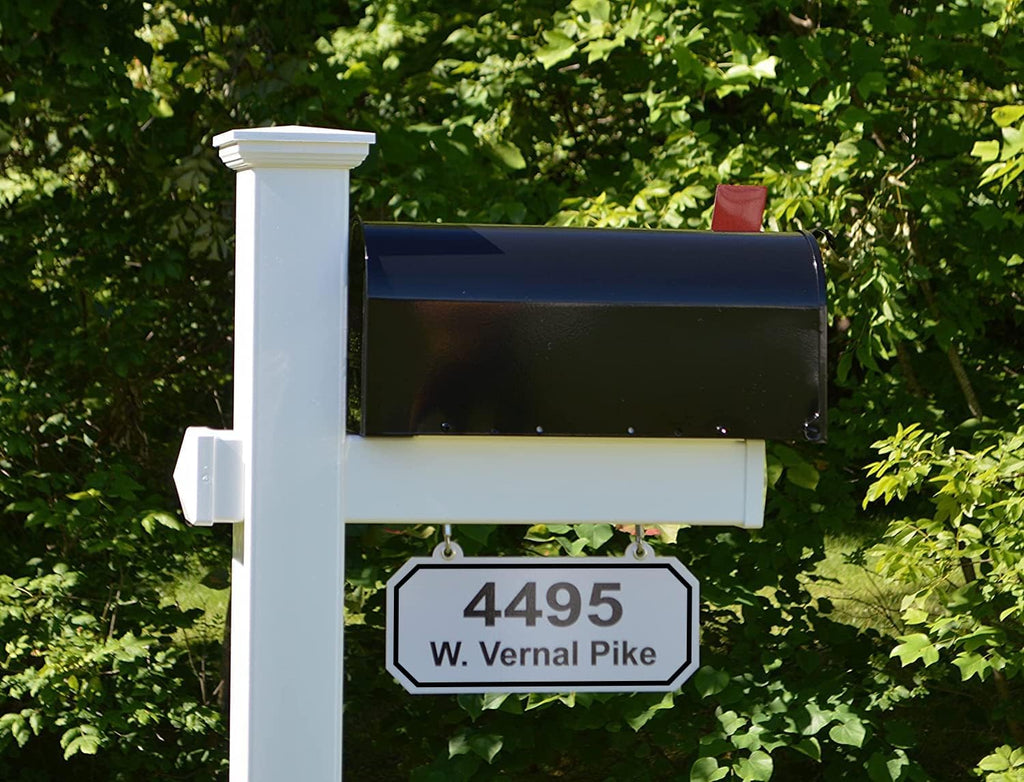 4Ever Products The Amelia Vinyl Mailbox Post System - Includes Steel Mailbox and Custom Street Address (Black Mailbox)