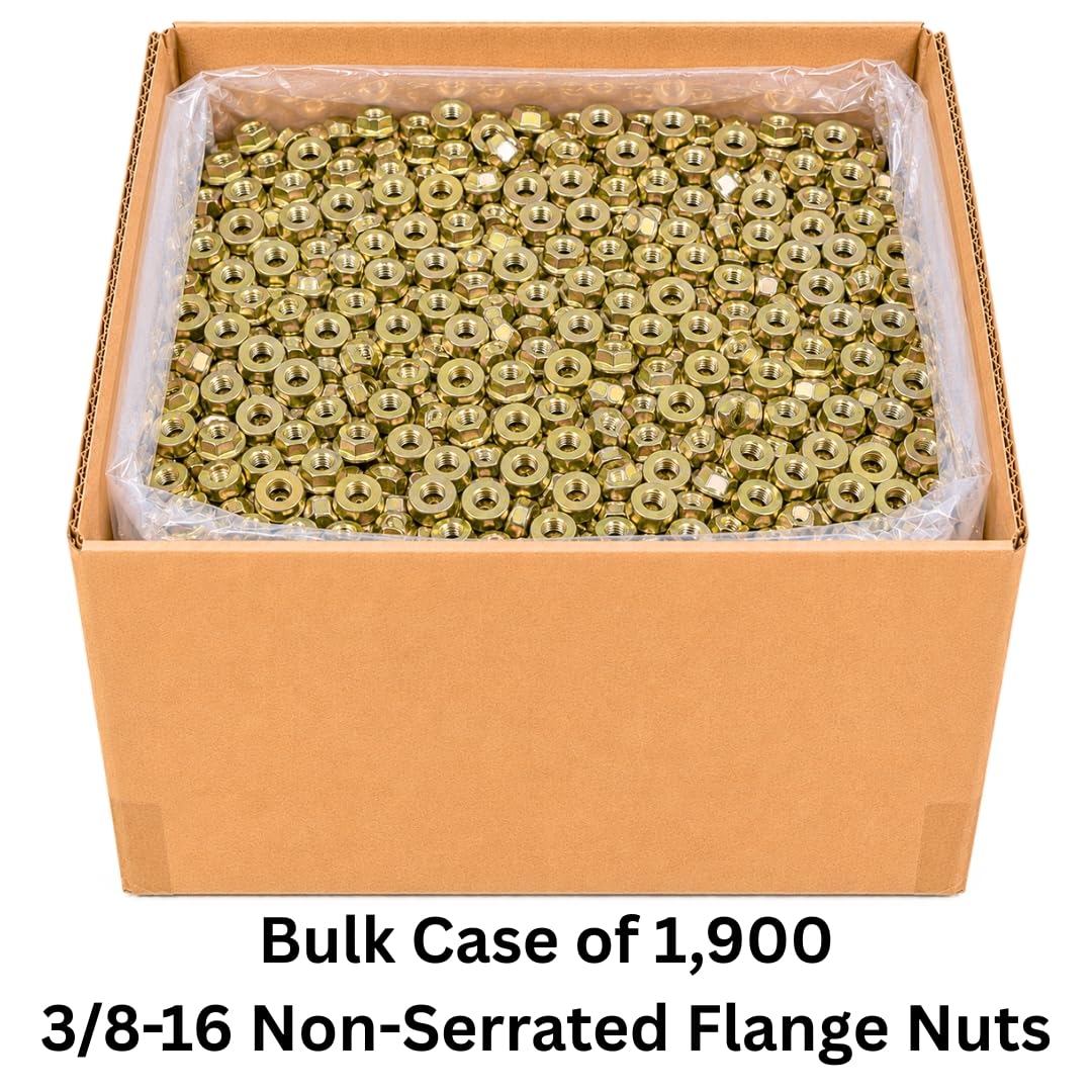 3/8'-16 Flange Nuts (1,900 Case) – Grade 8 Built-in Washer Nuts Coarse Thread for Fast, Even Clamping on Frames, Brackets & Heavy Assemblies SAE J995 0.375'