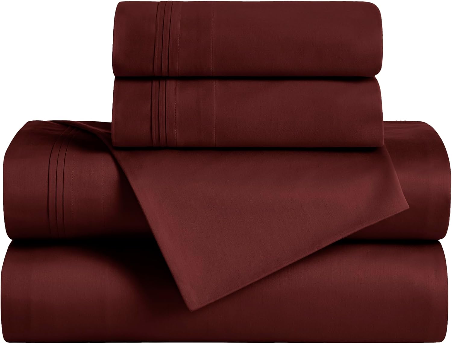 Superior Egyptian Cotton 4 Piece Sheet Set, 650 Thread Count, Eco-Friendly, Sustainable Sheets, Ultra-Soft Basics, Solid, Deep Pocket Fitted Sheet, Flat Sheet, Pillowcases, Queen, Burgundy