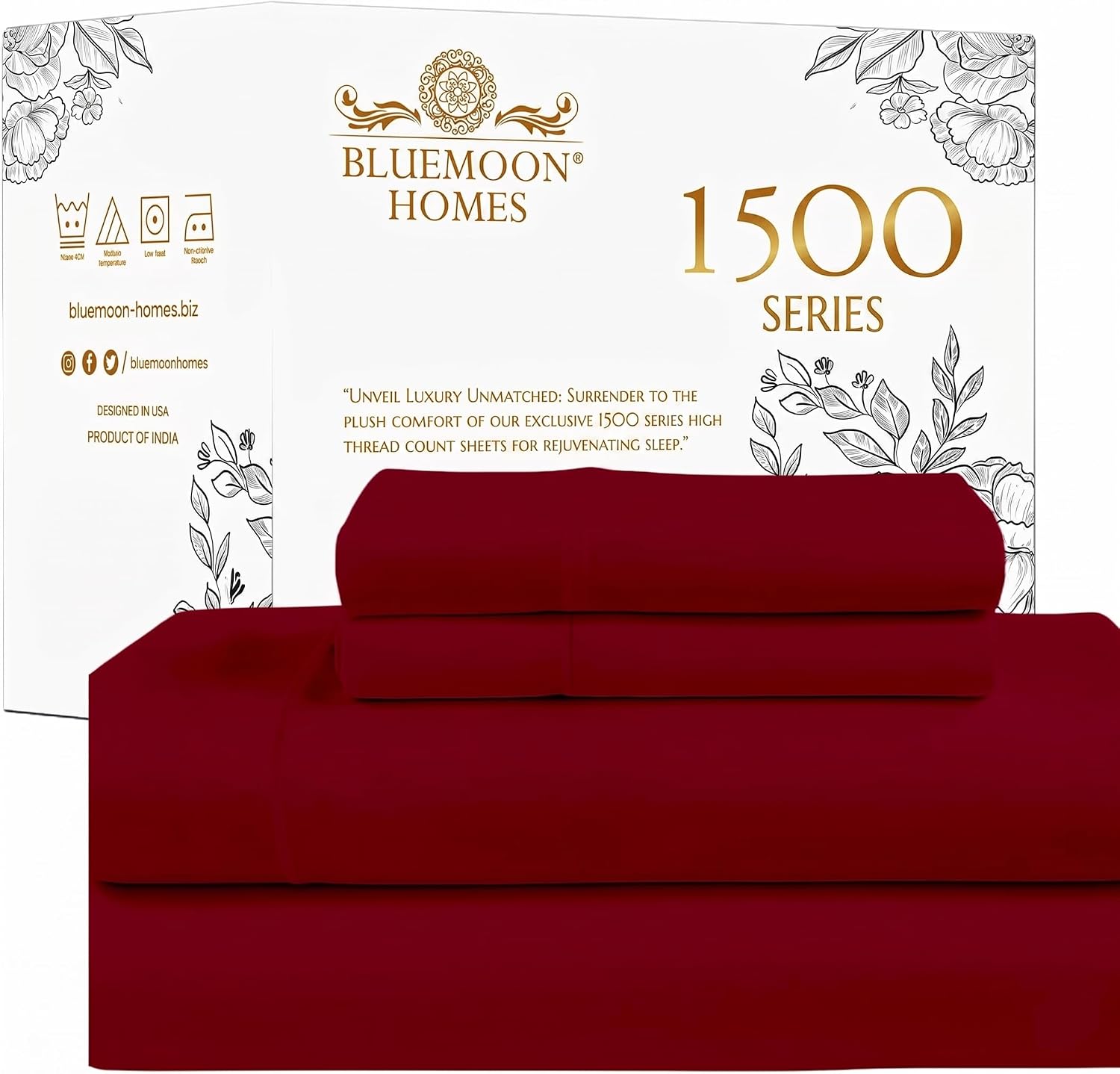 Bluemoon Homes Egyptian Cotton Sheets Luxury 1500 Series, Soft 100% Cotton Sheets for Queen Size Bed, 5-Star Hotel Quality, 4 Pc Queen Bed Sheet Set with Elasticized Deep Pocket - Burgundy Sheet