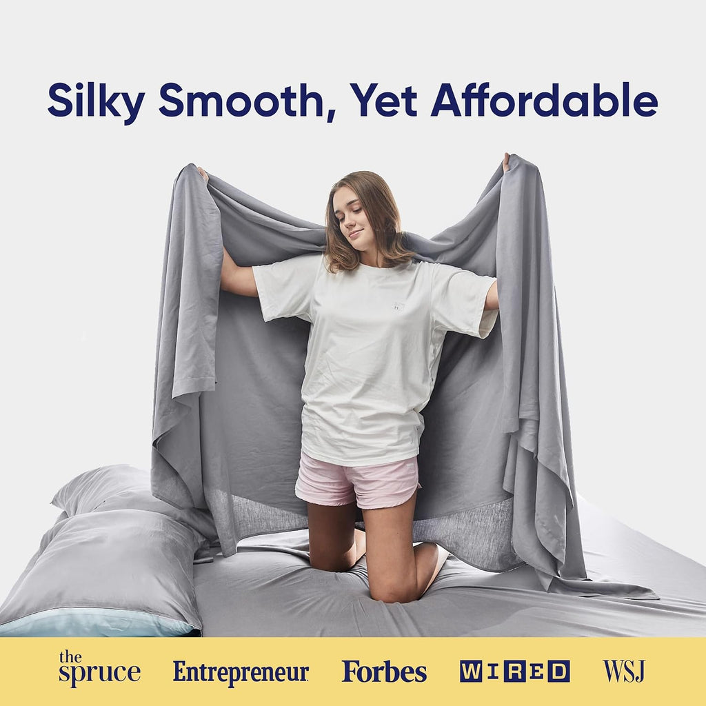 Vesta Sheet Set – Soft, Breathable & Cooling, 100% Viscose Derived from Bamboo, Perfect for a Comfortable Sleep, Includes 1 Fitted Sheet, 1 Flat Sheet & 2 Pillowcases (Glacier Grey, Full/Queen)