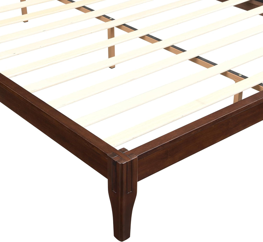 Merax Mid-Century Bamboo Platform Bed, Queen Size Bed Frame with Wood Slat Support, No Box Spring Needed, Easy Tool-Free Assembly, Chocolate