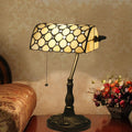 Tiffany Style Bankers Table Lamp Stained Glass Piano Desk Lamp Vintage Bedroom Bedside Lamp for Study,Antique Alloy Base,Zipper Switch,Beige