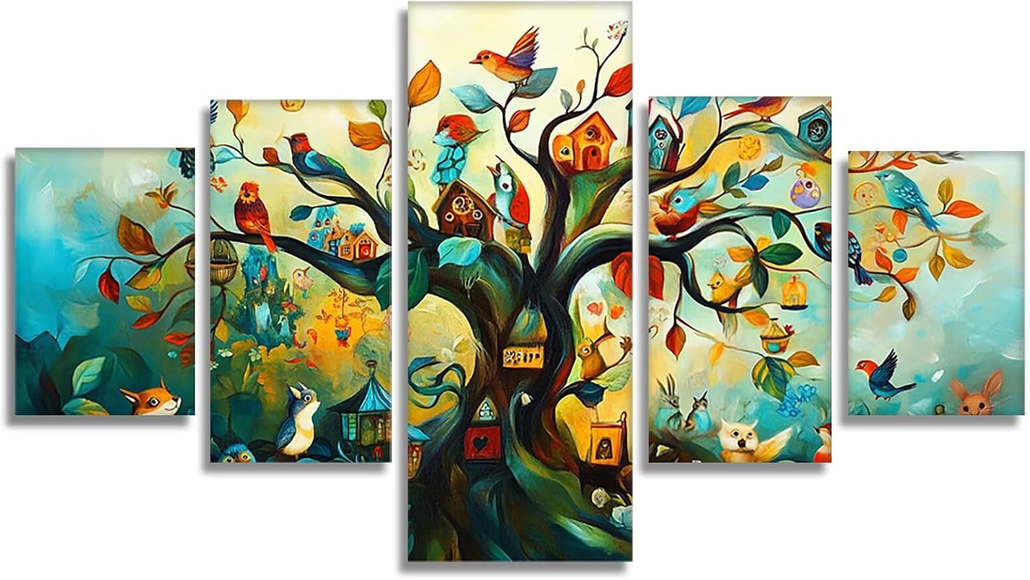 Animal Diamond Art 5 Piece Diamond Painting Tree 5D DIY Full Square Drill Dimond Art Paintings Rhinestones Crafts for Adults Gem Painting for Home Decor, Large Artwork for Wall 48 x 100 Inch, Model72