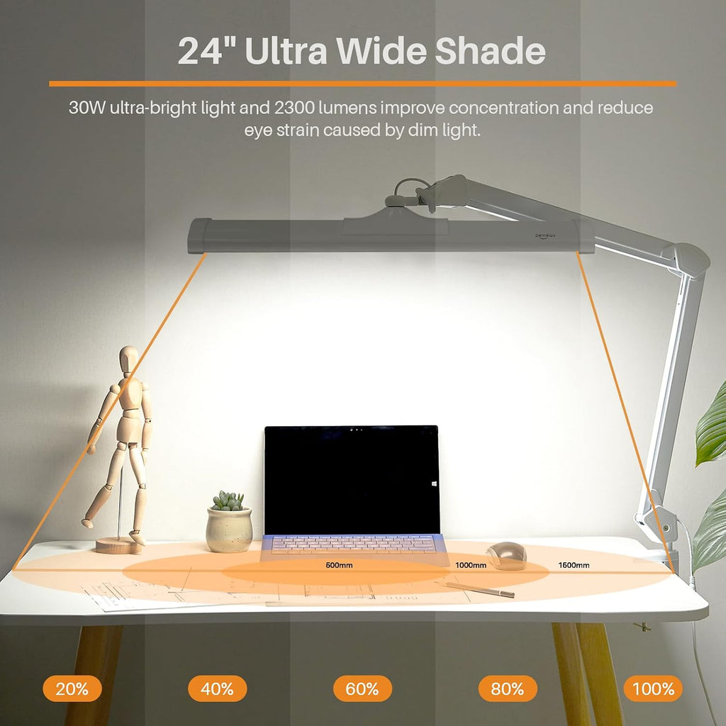 LED Architect Desk Lamp with Clamp, Metal Swing Arm 2300 Lumens Dimming Office Table Lamp for Task Work Drafting Reading Desktop, 180PCS Bright LEDs, 30W Workbench Lamp(White)