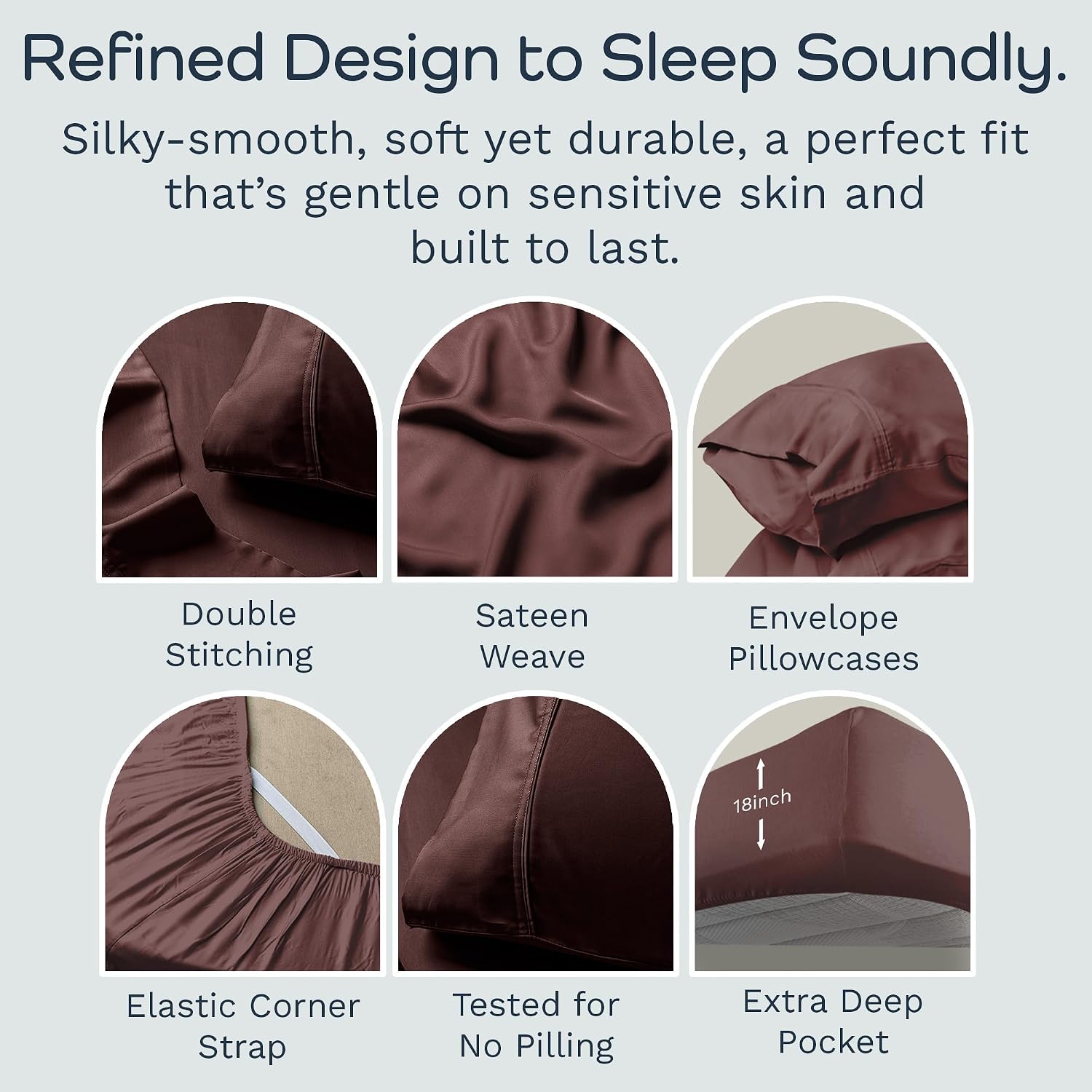 Olive + Crate Tencel Lyocell Eucalyptus Queen Size Sheet Set - Cooling Tencel Sheets for Hot Sleepers with 18 Inch Deep Pocket Fit - Cacao 4-Piece Set