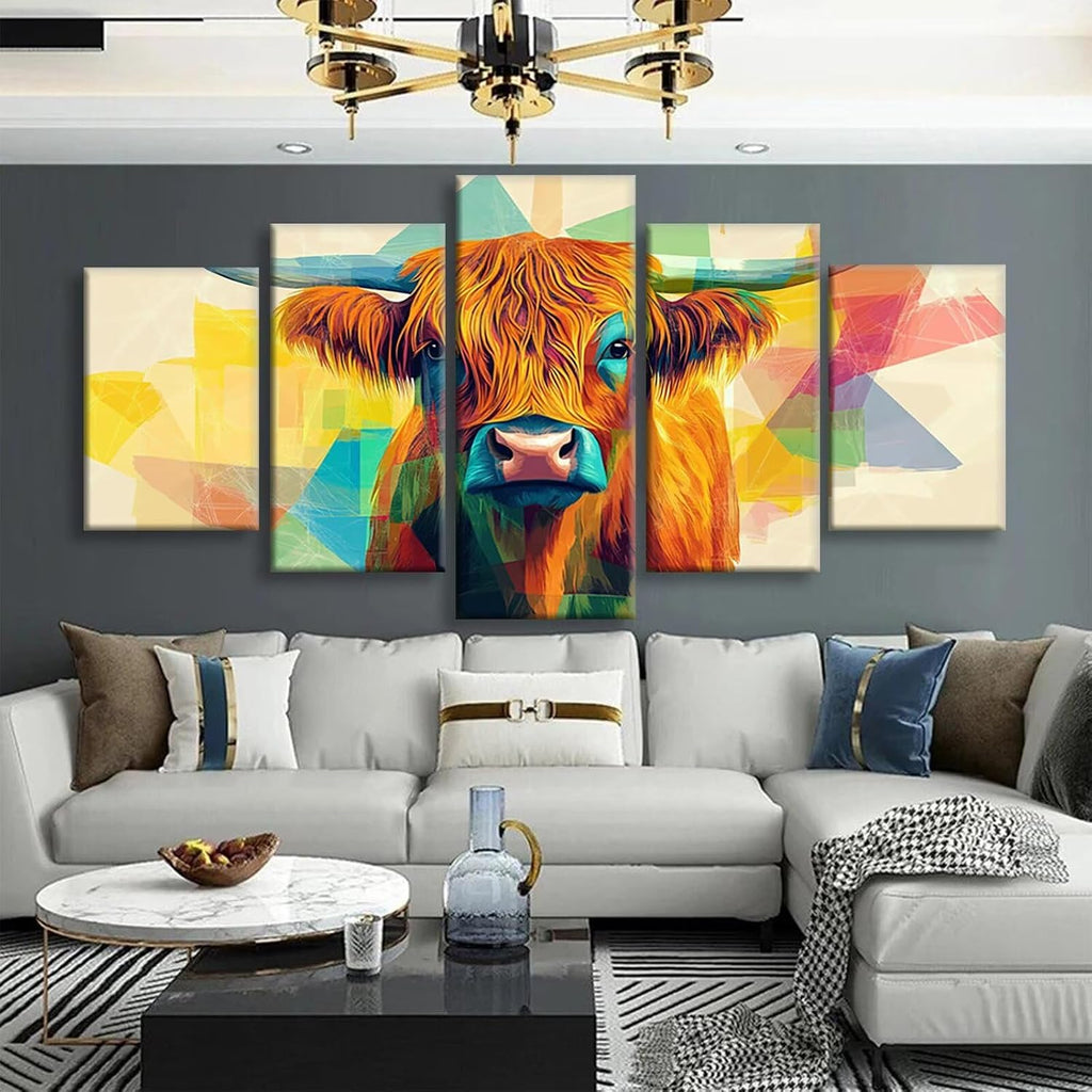 Animal Diamond Art 5 Piece Diamond Painting Highland Cattle 5D DIY Full Square Drill Dimond Art Paintings Crystal Rhinestones Crafts for Adults Gem Painting for Home Decor, 48 x 100 Inch, Model420