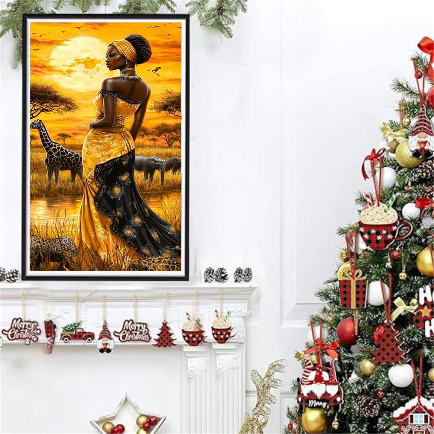 Diamond Art Kits for Adults Africa Diamond Painting Kits, 5D DIY Square Woman Full Drill Dimond Art Paintings Rhinestones Crafts for Adults for Gift Home Wall Decor, Large Size 36 x 72 Inch, Model828