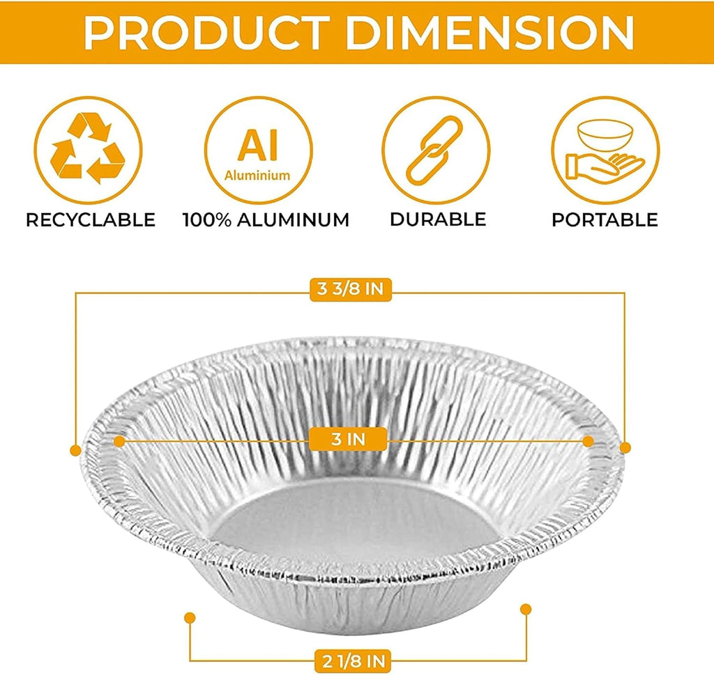1000 Pack Mini Pie Pans - 3 Inch Disposable Aluminum Foil Tart Tins - Small Individual Portion Baking Pans for Tarts, Quiche, and Cheesecakes - Made in USA