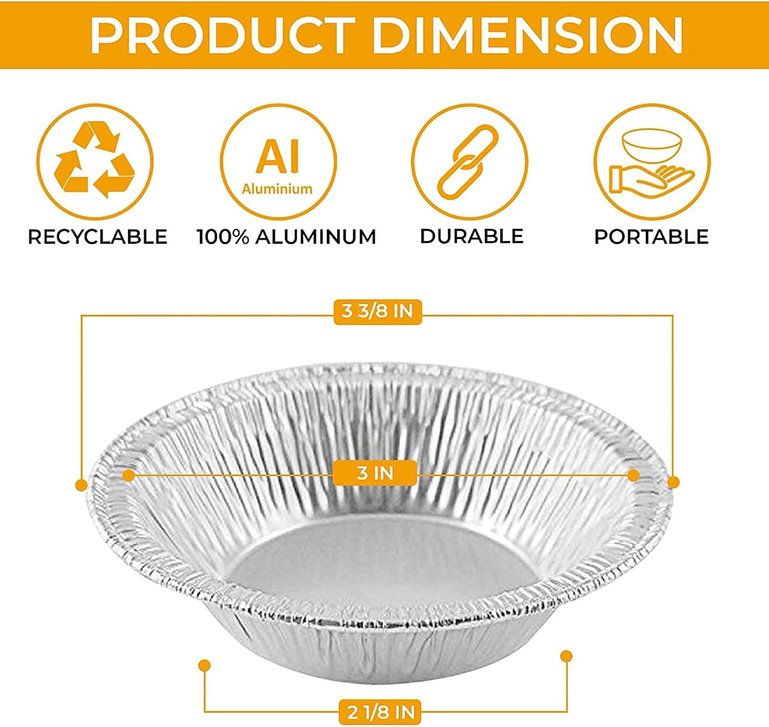 1000 Pack Mini Pie Pans - 3 Inch Disposable Aluminum Foil Tart Tins - Small Individual Portion Baking Pans for Tarts, Quiche, and Cheesecakes - Made in USA