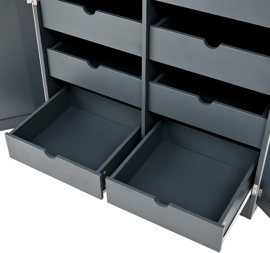 Merax 71' Tall Kitchen Pantry Cabinet with 4 Doors, 2 Door Shelves, 8 Pull-Out Trays and Adjustable Shelf, Freestanding Pantry for Kitchen, Dining,Gray (35.5x17.6x70.9inch)