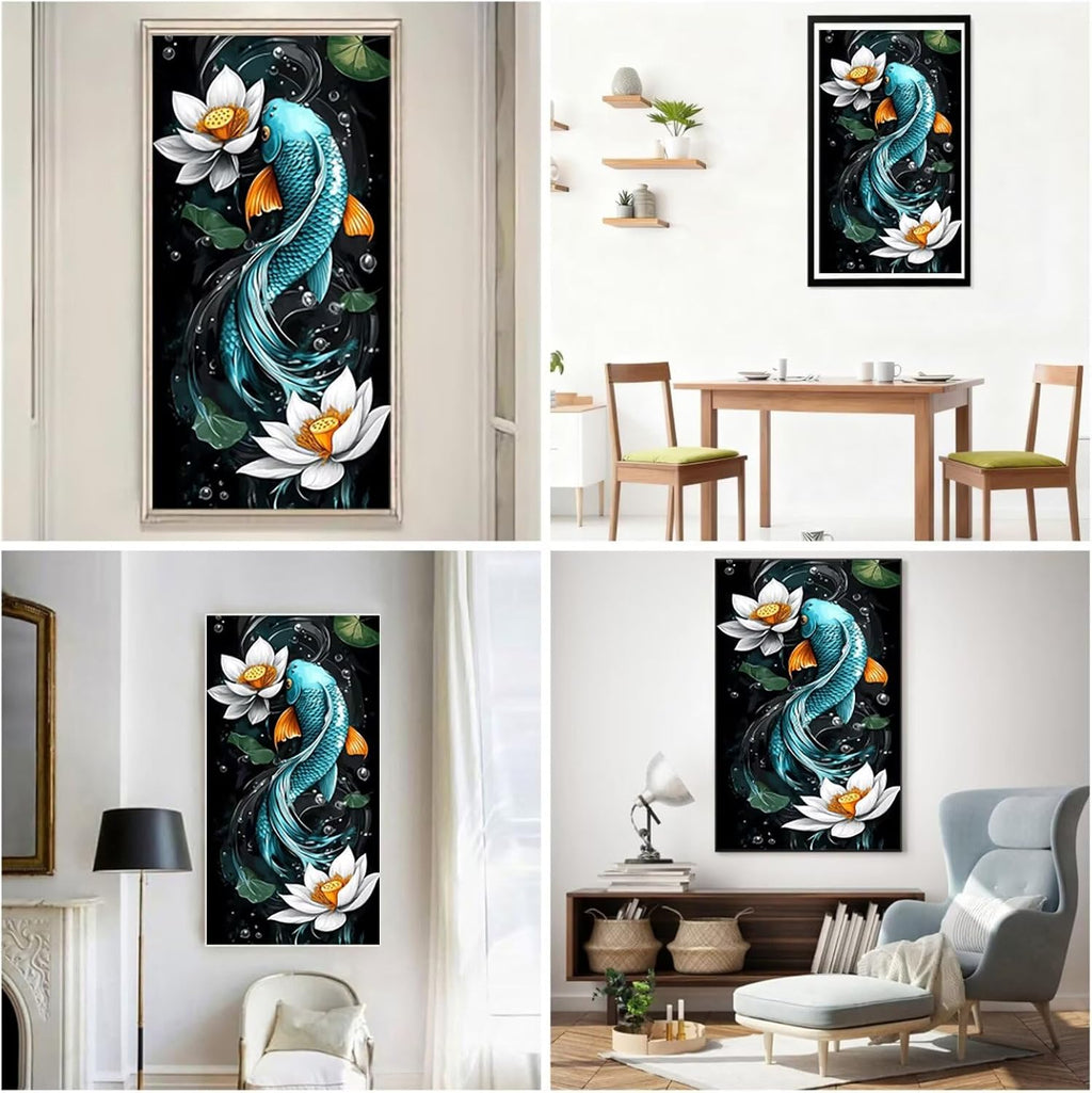 Diamond Art Kits for Adults Fish Diamond Painting Kits, 5D DIY Square Flower Full Drill Dimond Art Paintings Crystal Rhinestones Crafts for Adults for Home Wall Decor, Large Size 40 x 80 Inch,Model948