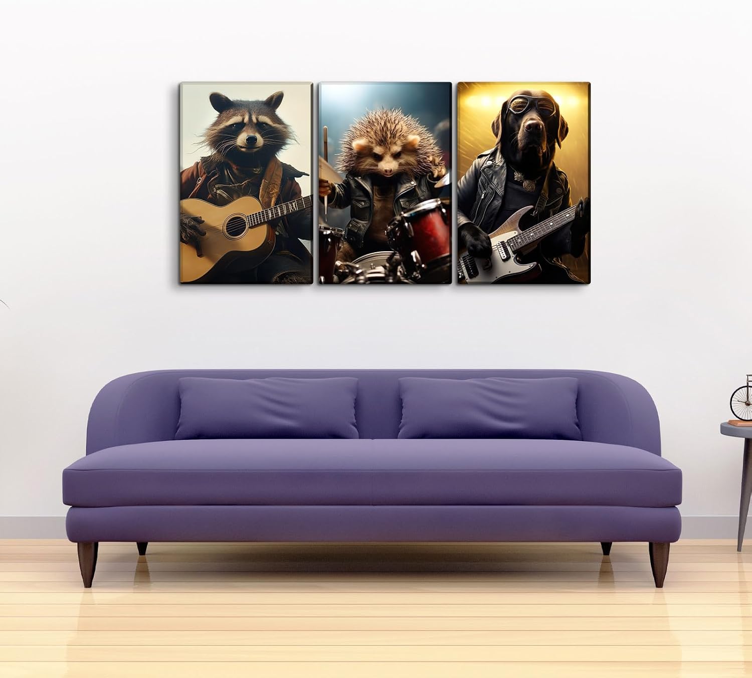YONICA 3 Panel Animal Band Canvas Wall Art for Home Music Decor - Funny Animals Playing Musical Instruments Modern Cool Wall Picture Print On Canvas HD Giclee Artwork Ready to Hang - 24'x32'x3 Panels