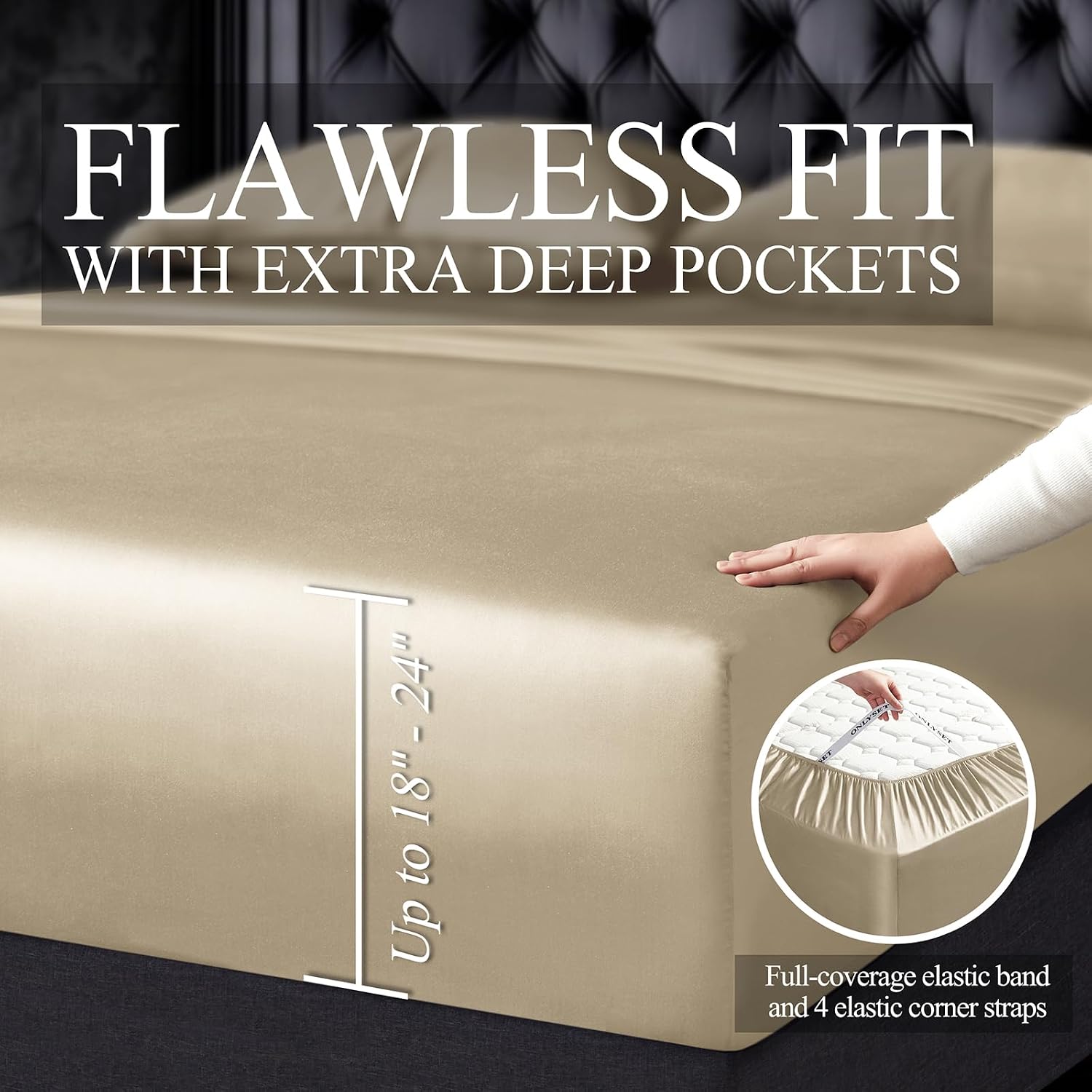 18-24 Inch Extra Deep Pocket King Sheet Set, 100% Viscose Derived from Bamboo Sheets King Size Bed Sheets, 4Pcs Soft Taupe Cooling Sheets for Hot Sleepers