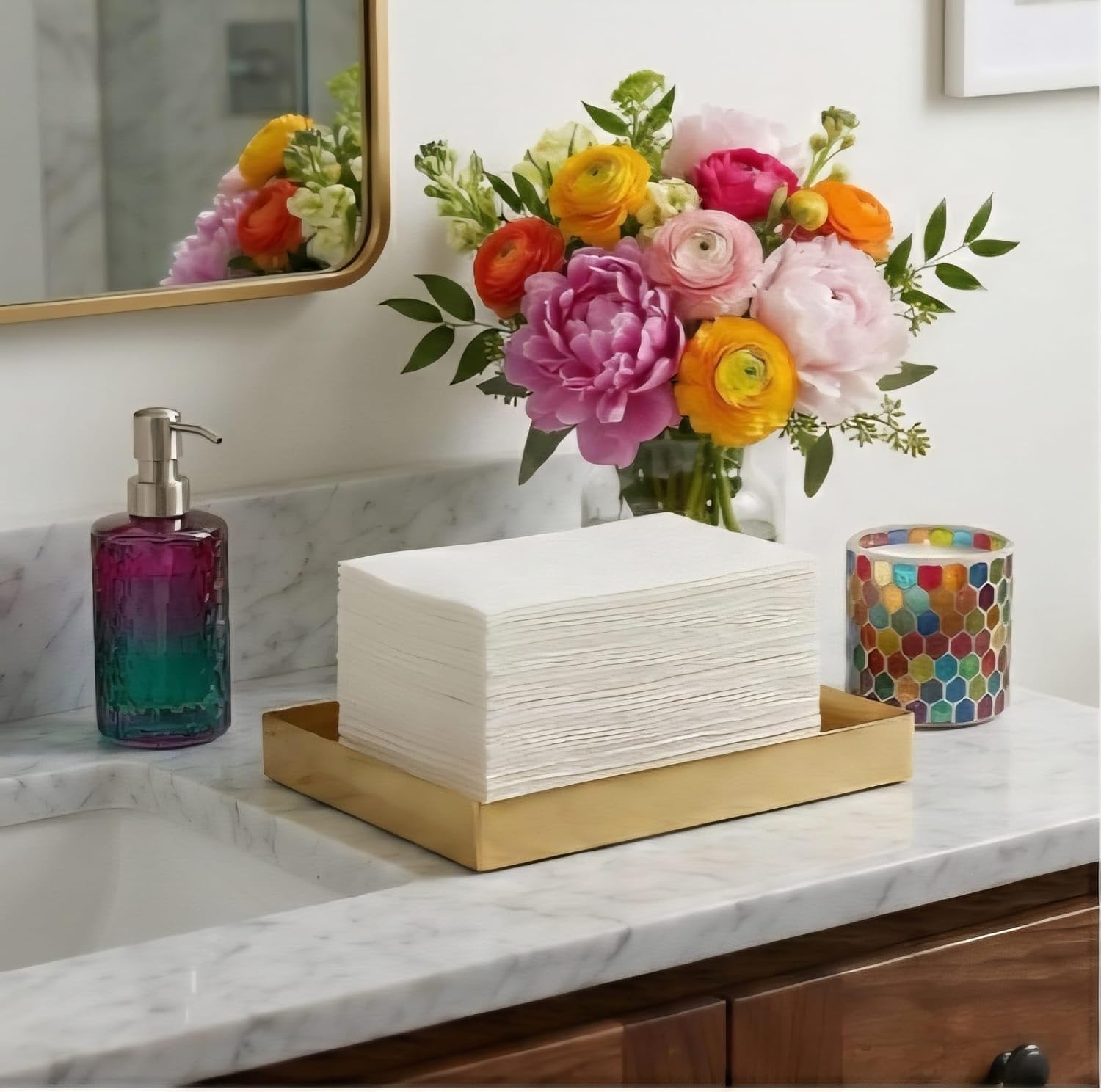 1200 Lillian Disposable Bathroom Napkins | Single-Use Linen-Feel Guest Towels | Cloth-Like Hand Tissue Paper, White, 12' x 17', White