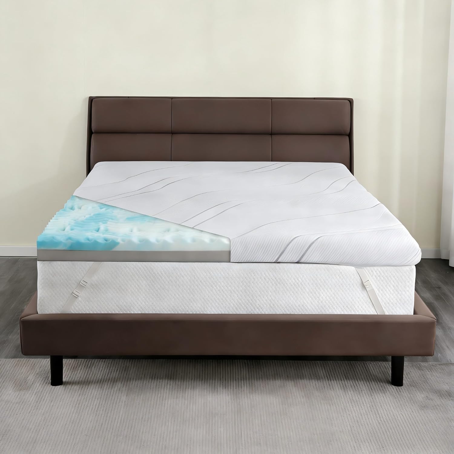 Extra Firm Mattress Topper King Size 4 Inch, Cooling Egg Crate Gel+Bamboo High Support Mattress Pad with Removable Cover, Bed Topper for Pain Relief,No Smell,CertiPUR-US, 79 * 75