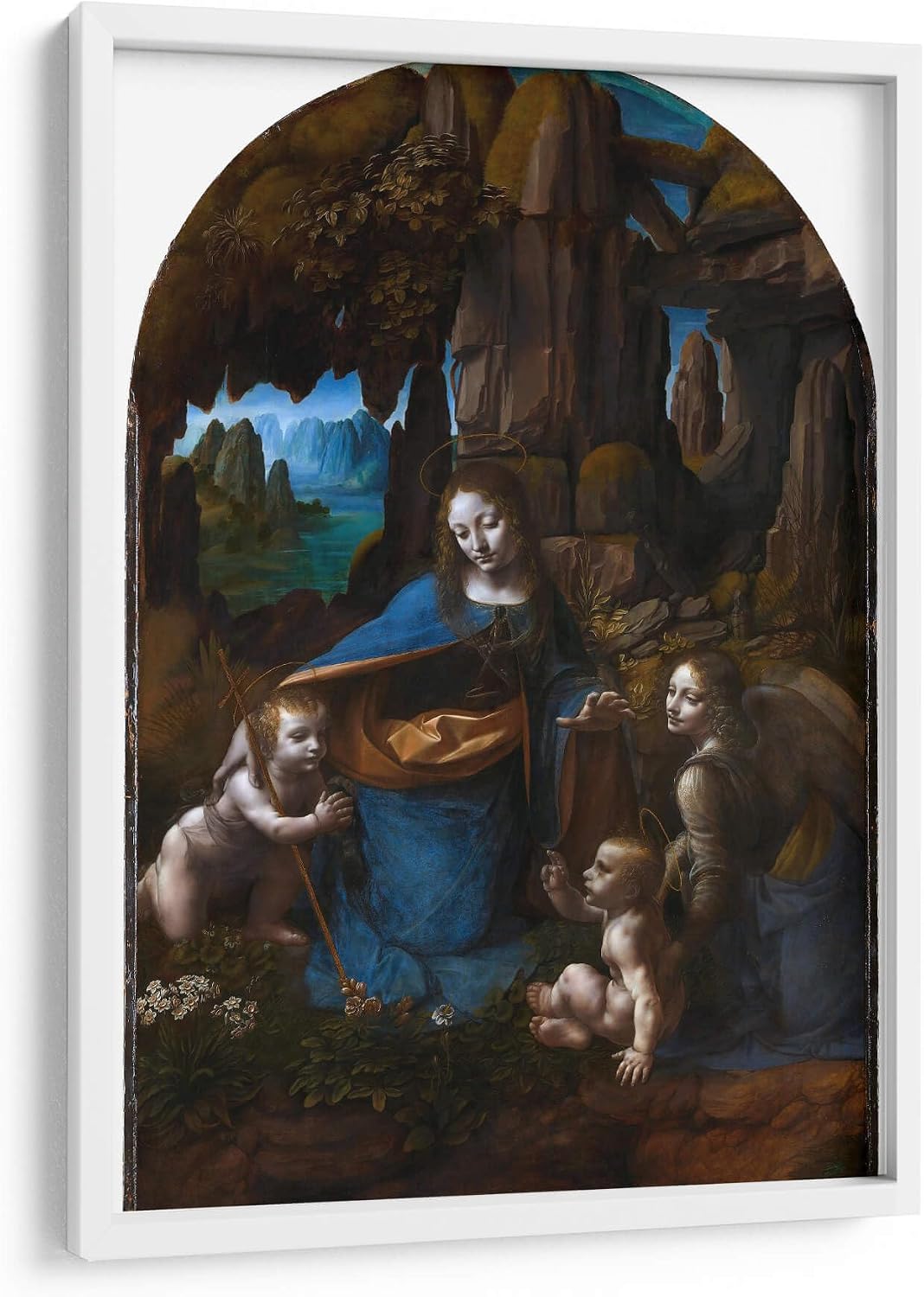 Canvas Lab | Virgin of the Rocks (London Version) by Leonardo da Vinci | 19 x 29 in | Fine Art Framed Print, Frame Color: White | Classical art, Religion and Spirituality, Renaissance