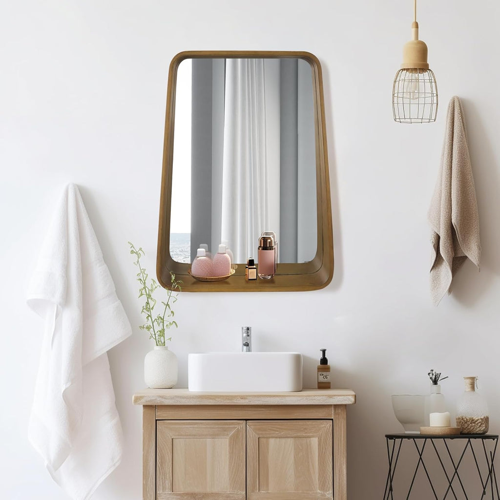 WallBeyond Wall Mirror with Shelf, Wood Frame Mirror for Wall Decorative Hanging Wall Mirror for Bathroom Bedroom Entryway Living Room, 24 × 18 Inch, 2 PCS