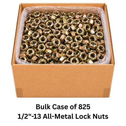 1/2-13 All-Metal Top Lock Nuts (825 Case) – Grade C Prevailing Torque High-Temperature, Vibration-Resistant Coarse Thread Collar Style Crimped Top Locking SAE J995 0.5'