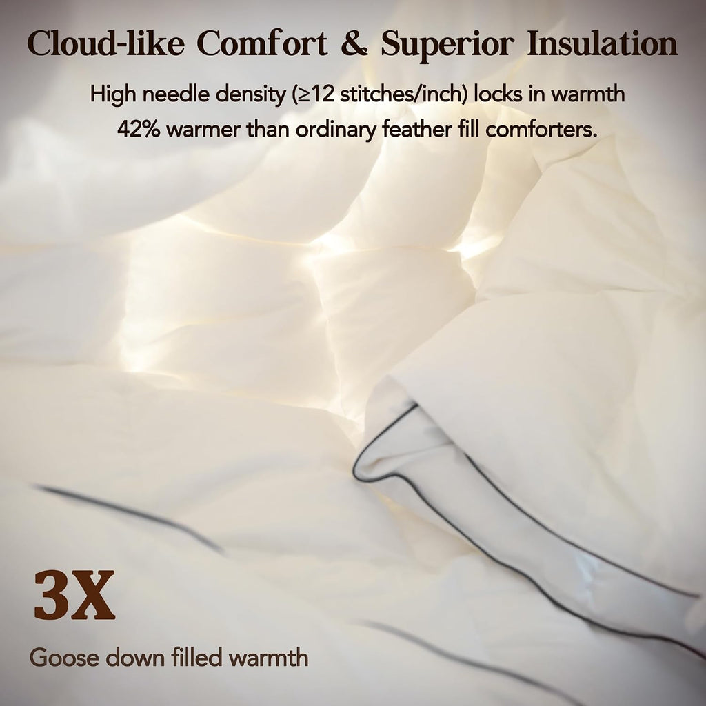 Feather Down Comforter King Size,Premium Ultra-Soft Breathable Comforter High Fill Power White Duvet Insert,All Season Hotel Bedding Comforters (Ivory White/All Season, King (U.S. Standard))