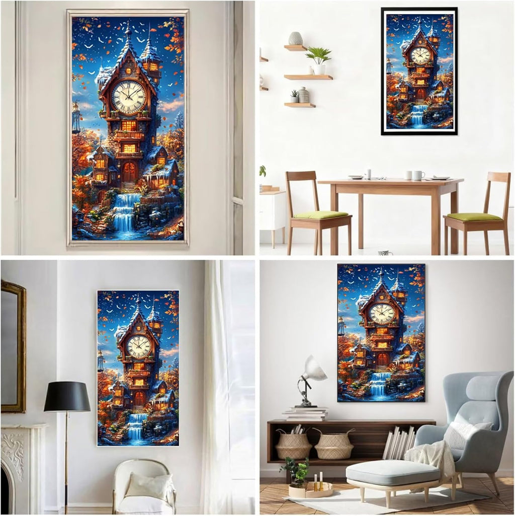 Diamond Art Kits for Adults Clock Diamond Painting Kits, 5D DIY Round Landscape Full Drill Dimond Art Paintings Crystal Crafts for Adults for Gift Home Wall Decor, Large Size 36 x 72 Inch, Model555