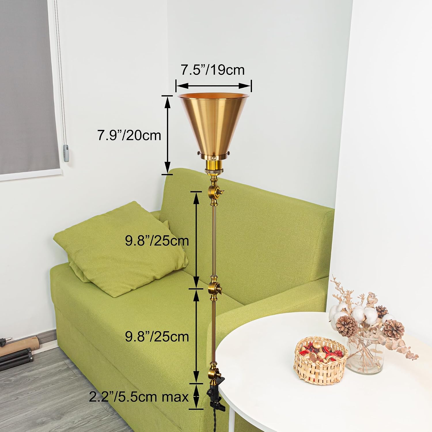 Kiven Dimmable Clamp Lamp, 1-Light Aluminum Nightstand Lamp with Flexible Swing Arm, Remote Control, Industrial Decorative Clip-on Desk Lamp for Bookshelf Office Bedside,Gold