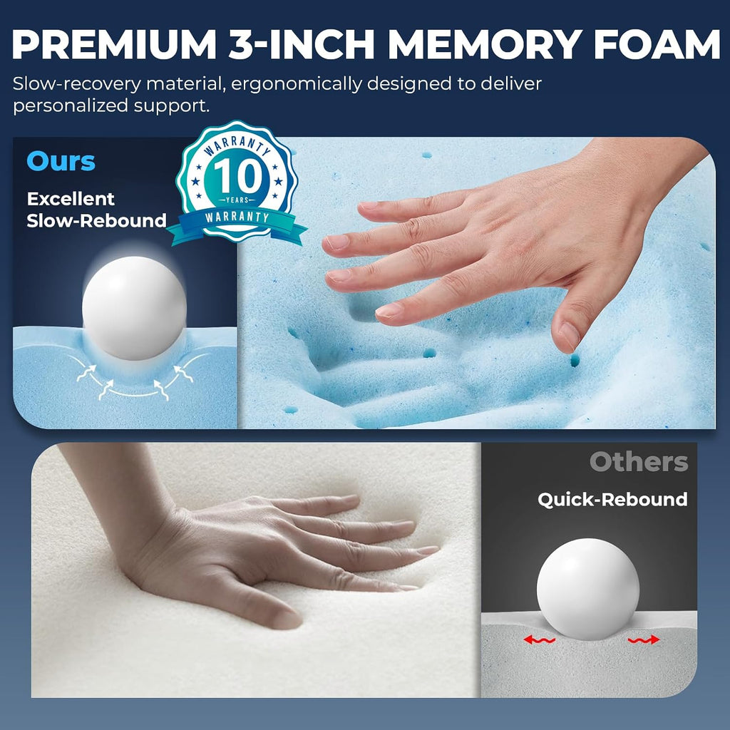 Memory Foam Mattress Topper - 3 Inch Gel Mattress Pad for Pressure Relief, Premium Soft Cooling Sleep Bed Topper, Non-Slip Design with Removable & Washable Cover,Cal King