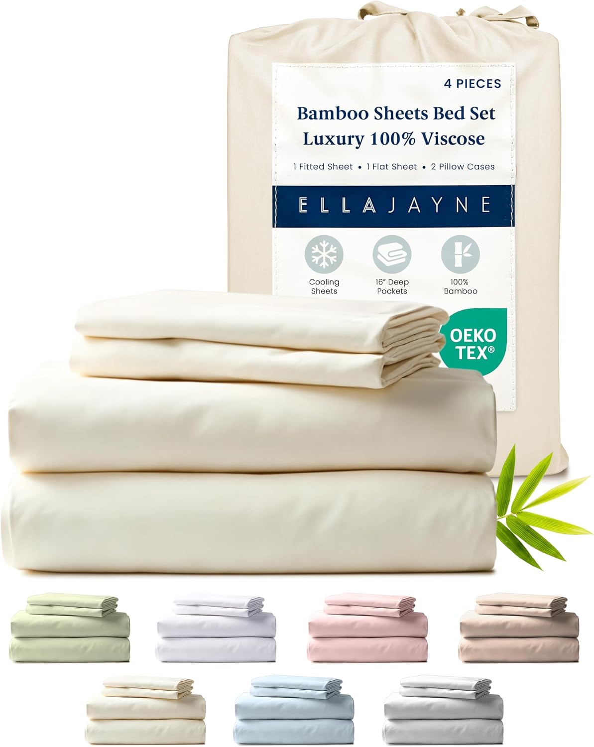 Ella Jayne Viscose Derived from Bamboo Sheets California King Size (4 Pieces) California King Size Ultra Soft & Luxuriously Cooling Eco-Friendly King Sheet Sets Deep Pockets 16 Inch (Ivory)
