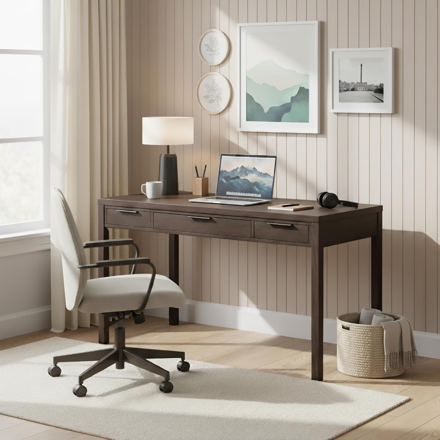 SIMPLIHOME Hollander Desk - 60 Inch Wide Solid Wood Writing Desk in Dark Brown Walnut, Contemporary Home Office Computer Table for Workspace or Study with 2 Drawers and Flip-Down Keyboard Tray
