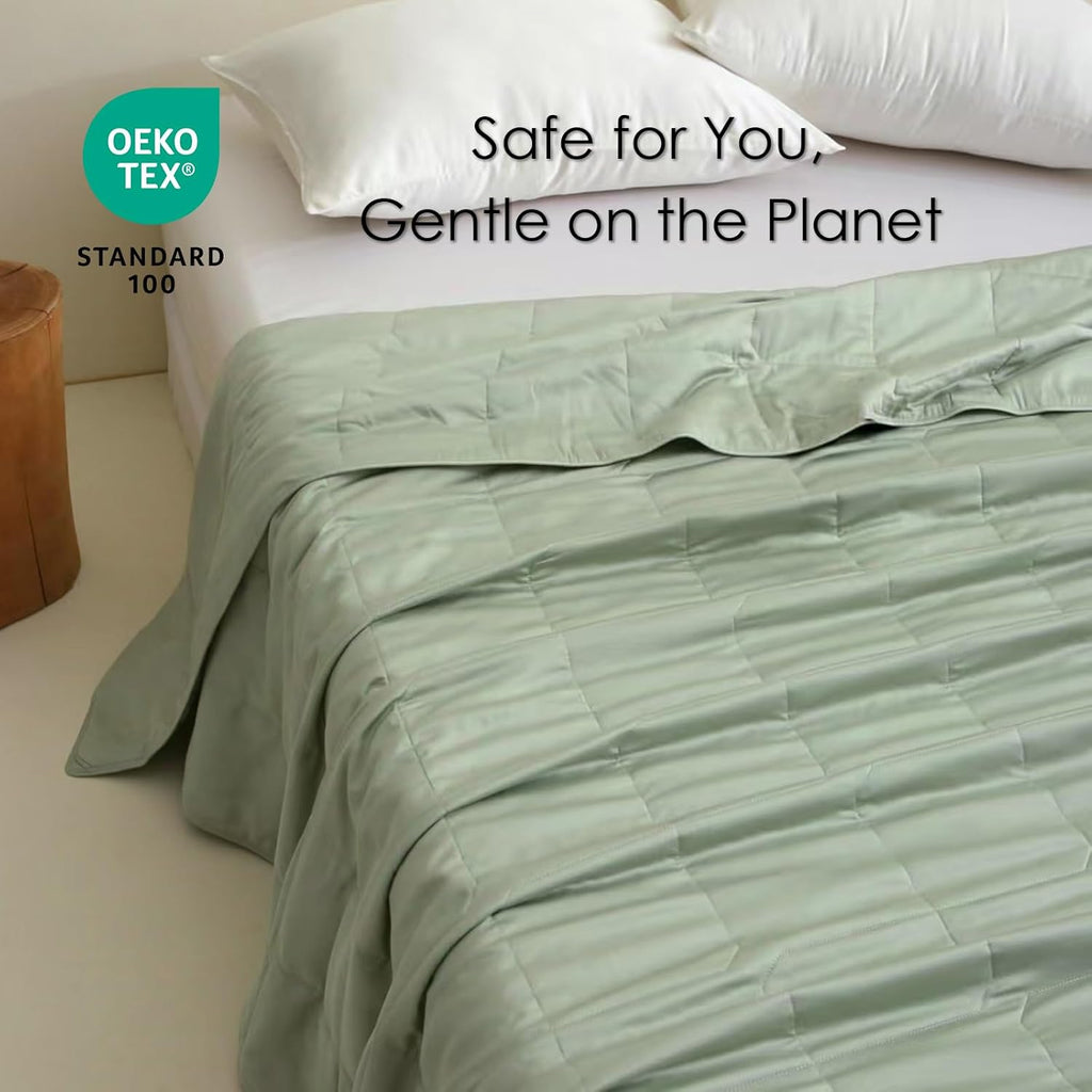 EP Mode Lightweight Quilt Blanket for Summer, Viscose from Bamboo Fabric & Filling, Natural, Breathable & Machine Washable- Sage Green, Queen
