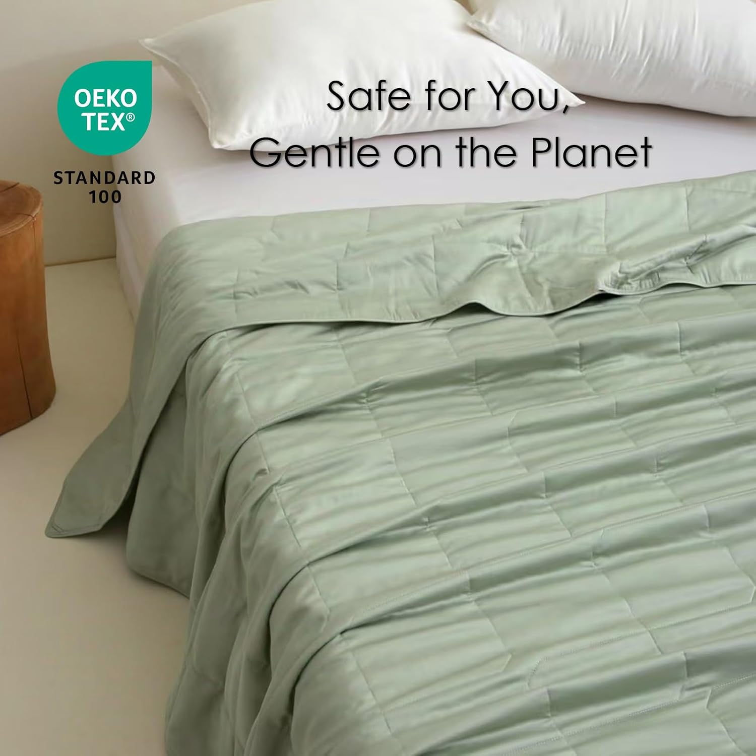 EP Mode Lightweight Quilt Blanket for Summer, Viscose from Bamboo Fabric & Filling, Natural, Breathable & Machine Washable- Sage Green, Queen