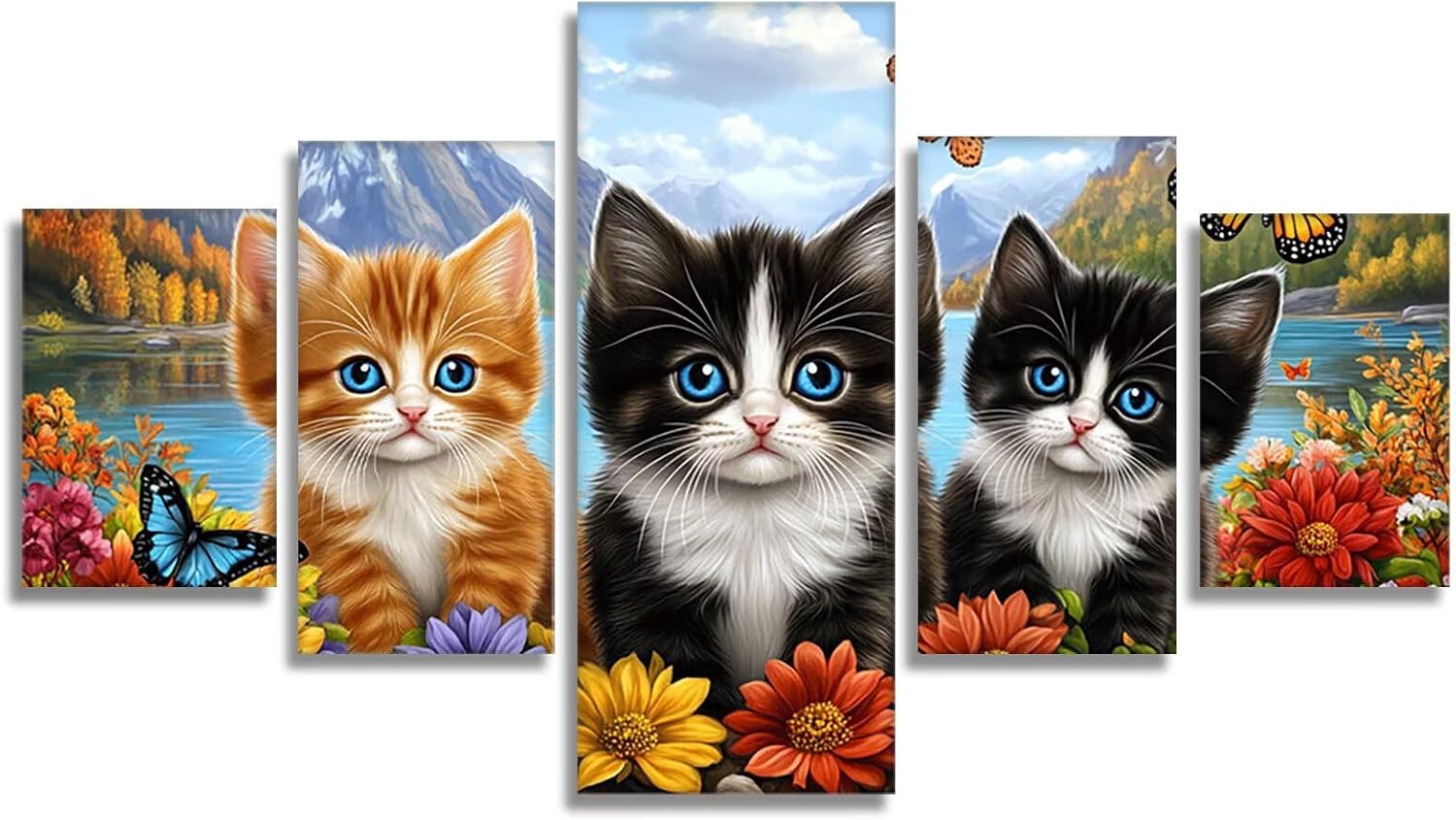 Butterfly Diamond Art 5 Piece Diamond Painting Cat 5D DIY Full Square Drill Dimond Art Paintings Rhinestones Crafts for Adults Gem Painting for Home Decor Large Artwork for Wall 48 x 100 Inch,Model132
