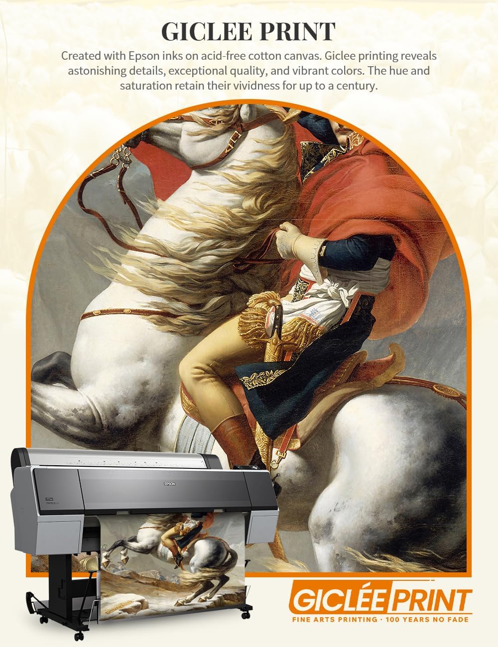DECORARTS - Napoleon Crossing The Alps by Jacques Louis David Art Reproduction. Oversize Solid Wooden Frame Matching with Giclee Prints Canvas Wall Art. Total Size: W 35' x H 43'