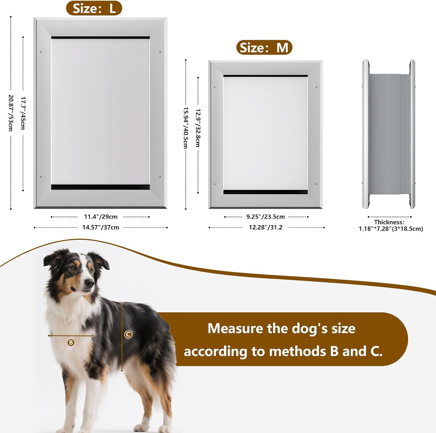 Ownpets Aluminum Large Dog Door for Wall and Door, Double Flap Energy Efficient, Telescoping Tunnel and Lock Panel, Heavy Duty Doggy Door for Dogs Up to 100lbs
