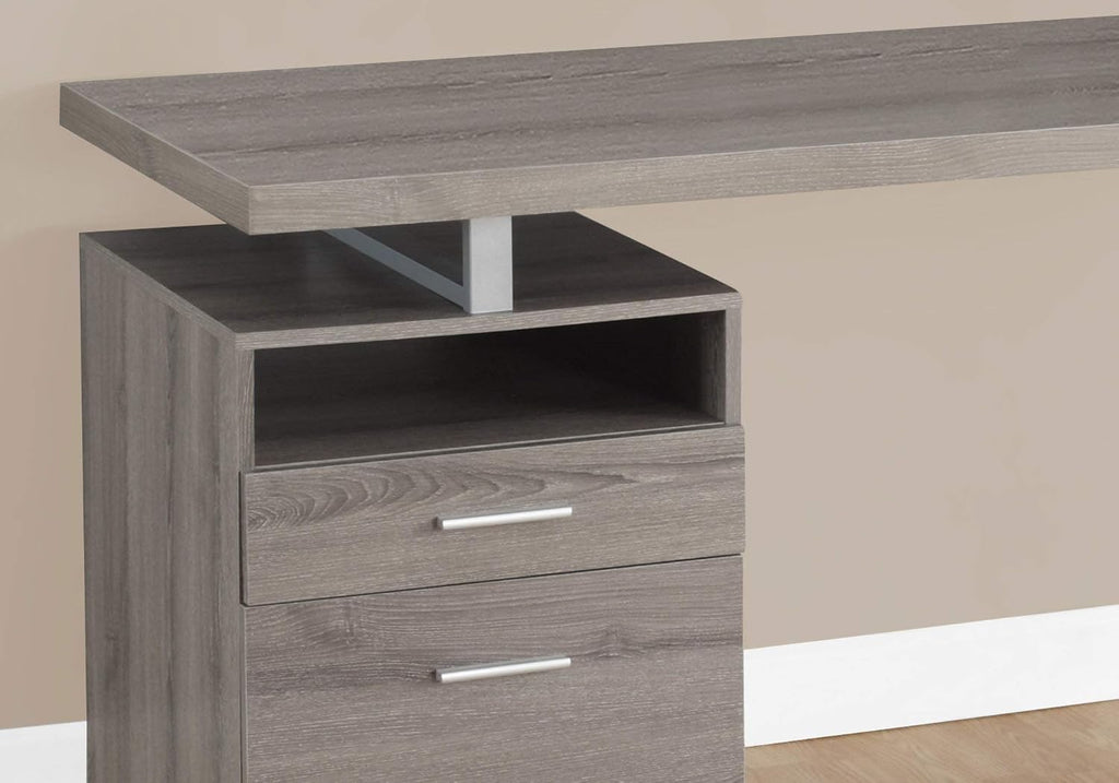 Monarch Specialties Computer Writing Desk for Home & Office Laptop Table with Drawers Open Shelf and File Cabinet-Left or Right Set Up, 60' L, Dark Taupe