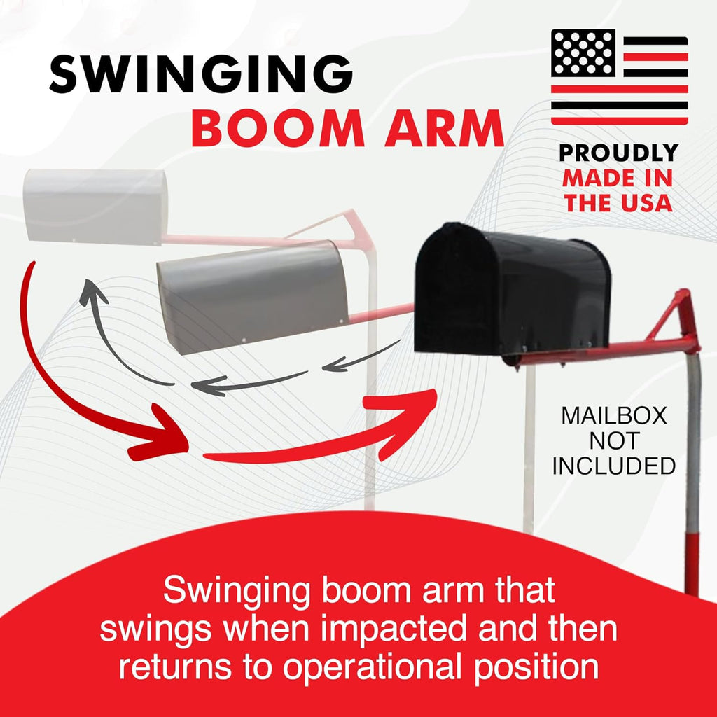 Mailbox Support Post with Swinging Boom Arm, No Dig Post, Galvanized Steel, Ideal for Both Rural and Residential, for All Mailbox Types (Accessories Sold Separatey), Made in The USA (Red)