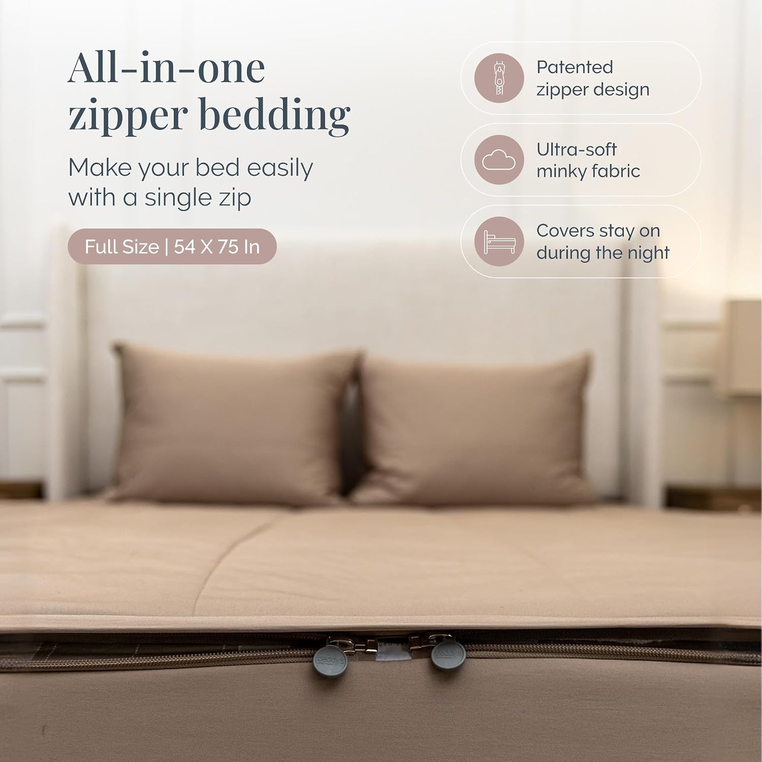Beddy's All in One Bed in a Bag Zipper Bedding Set, Bottom Sheet, Cuddle Blanket, Comforter, Pillowcase(s) & Sham(s), Minky Interior Sheets with Comforter, Zip Bedding for Dorms, Bunks, Kids & Adults
