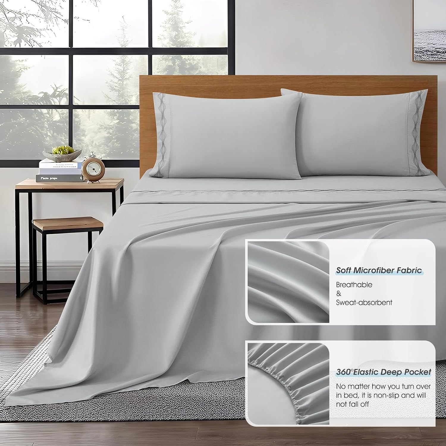 LANCO MODERN LIFESTYLE California King Comforter Set, Blue, 15 Pieces Room in a Bag, Jacquard with Patchwork, Luxury Bed Set with Sheets, Curtains, Bed Skirt, Pillow Shams, Cases and Pillows