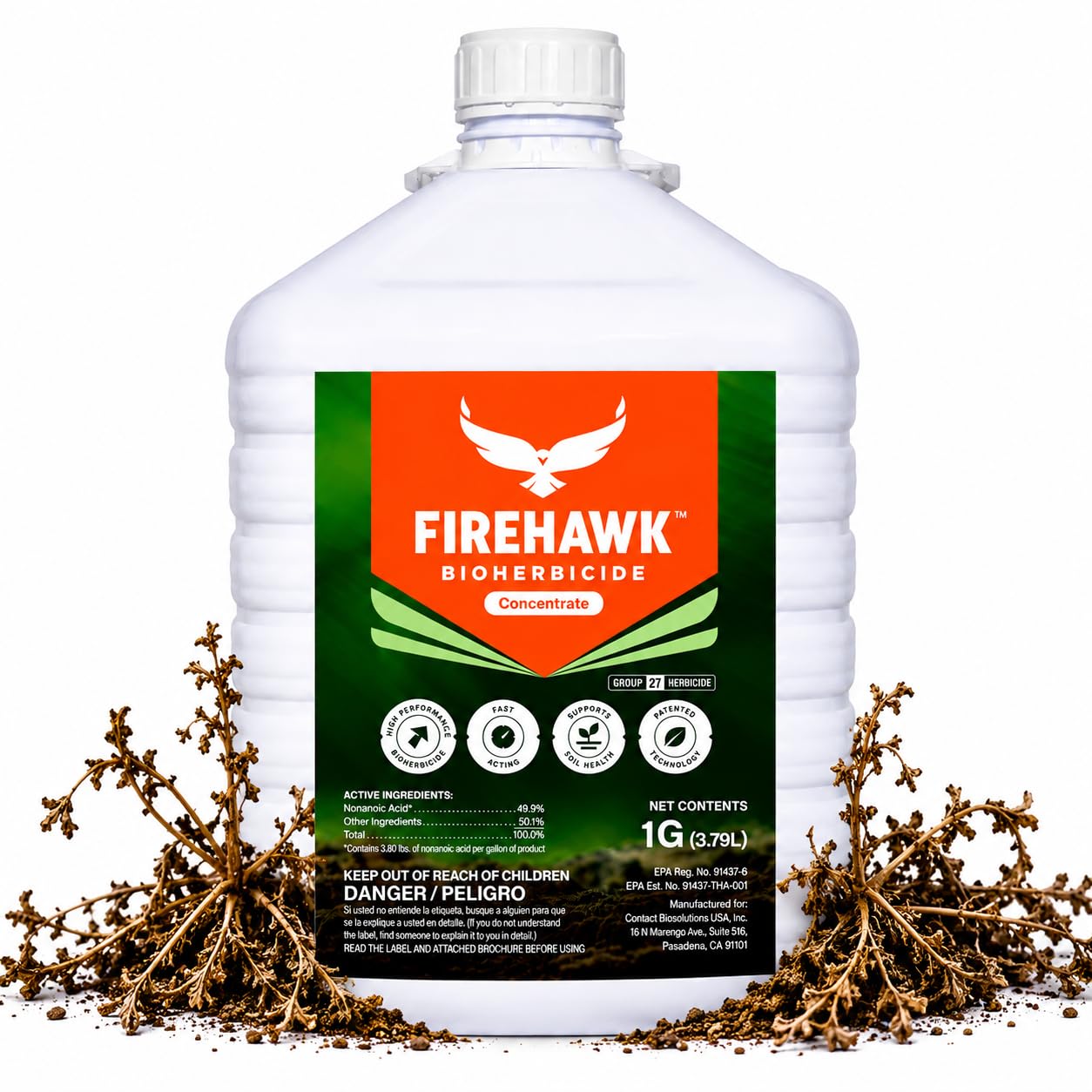 FireHawk® Bioherbicide Concentrate 1 Gal | Visible Results in Hours | for the Control of Broadleaf Weeds, Grasses & Mosses | Makes 20 Gallons of Spray Solution