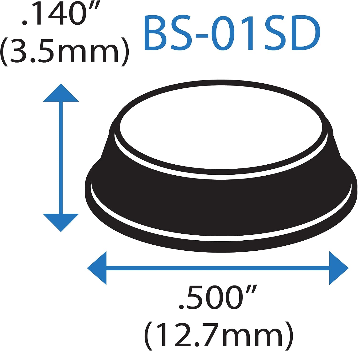Bumper Specialties Self Adhesive Bumper Feet 0.50' x 0.14' (12.7mm x 3.5mm) Clear Cylindrical Soft Polyurethane Pads for Cabinet Door Sound Dampening, 5,000 Pieces per Box, BS01SD