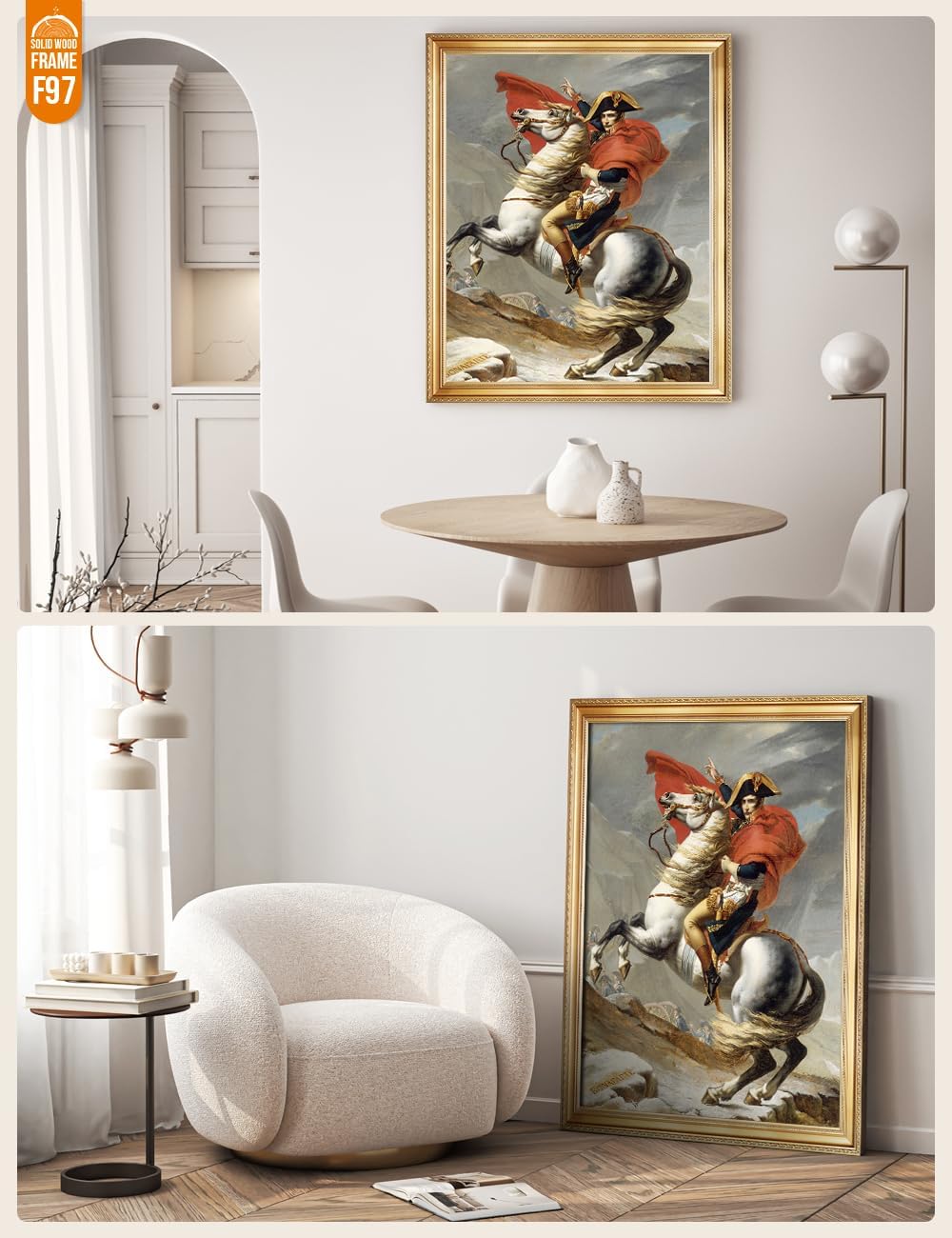 DECORARTS - Napoleon Crossing The Alps by Jacques Louis David Art Reproduction. Oversize Solid Wooden Frame Matching with Giclee Prints Canvas Wall Art. Total Size: W 35' x H 43'