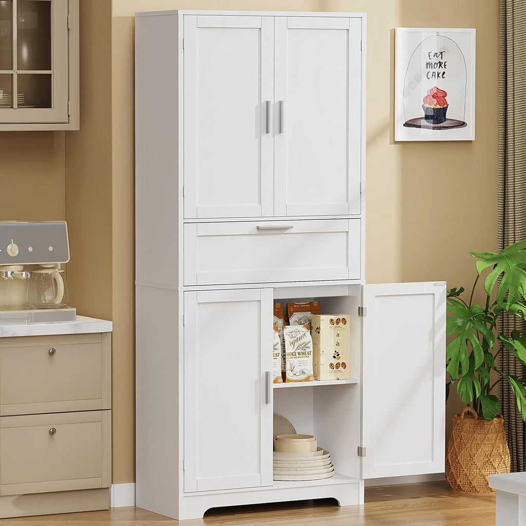 Iwell 67' Tall Storage Cabinet, Rattan Cabinet with 2 Adjustable Shelves & Large Drawer, Pantry Cabinets for Kitchen, Living Room, Home Office, Natural | Adjustable Shelf