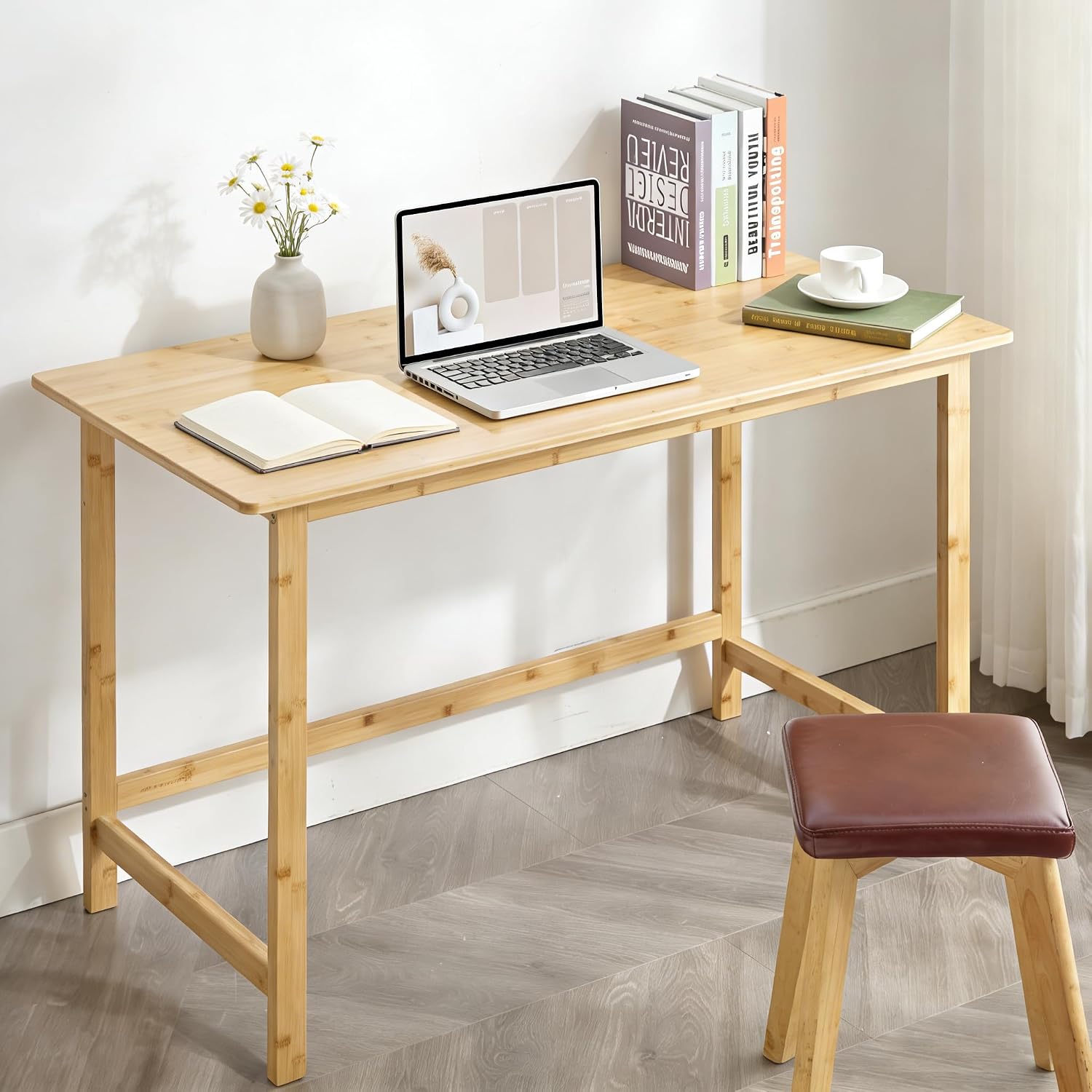 Nnewvante 47 Inch Computer Desk, Bamboo Writing Desk, Modern Simple Work Desk for Home Office, Gaming Desk Study Table
