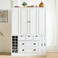 Farmhouse 71''H Large Kitchen Pantry, 53.2''Lx17.7''W Wood Dining Storage Cabinet Cupboard with 4 Foldable Doors, Power Outlet, Shelves, Wine Racks and Serving Trays (White-Fold D)